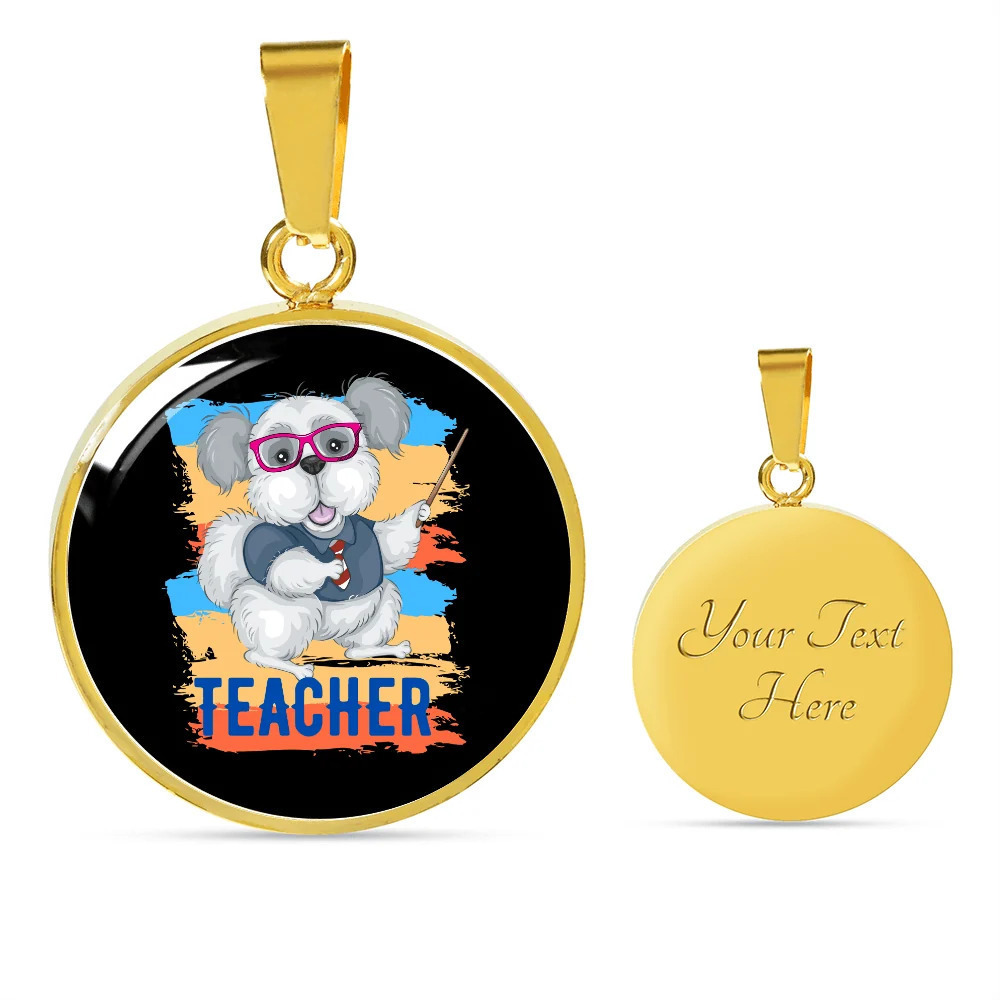 dog teacher Personalized Engraved Gold Circle Necklace Custom Name Date Gift fo